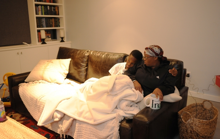 Before going to bed in the Johnston’s extra downstairs bedroom, mother and son watch TV in the den and have what Jamal calls “cuddling time.” Before going to bed in the Johnston’s extra downstairs bedroom, mother and son watch TV in the den and have what Jamal calls “cuddling time.”