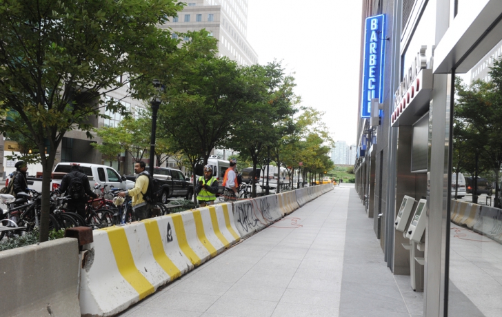Concrete barriers were placed along Vesey Street. Carl Glassman/Tribeca Trib Concrete barriers were placed along Vesey Street. Carl Glassman/Tribeca Trib