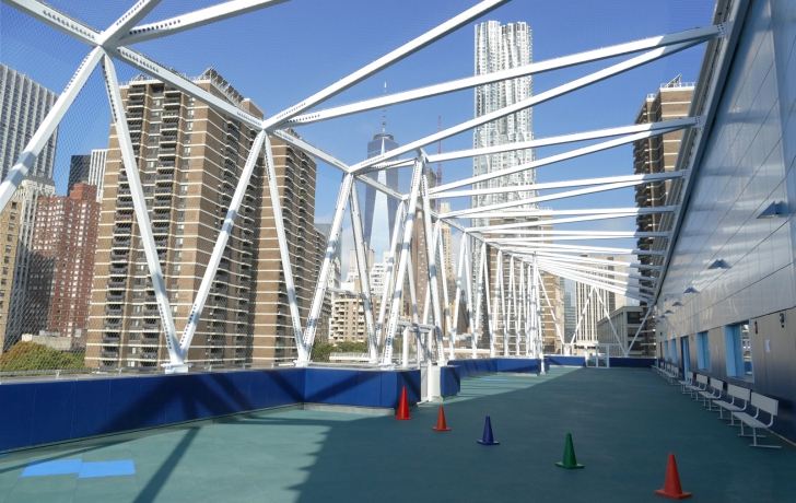 Recess is held on this rooftop play space, with panoramic views of the Seaport and much of Lower Manhattan. Photo: Carl Glassman/Tribeca Trib Recess is held on this rooftop play space, with panoramic views of the Seaport and much of Lower Manhattan. Photo: Carl Glassman/Tribeca Trib