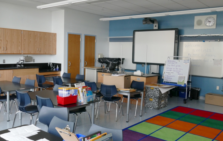 The science room is equipped with a SMART Board, three sinks and a full compliment of supplies—including a live snake, formerly a resident at Tribeca's P.S. 150. An aquarium is coming. Photo: Carl Glassman/Tribeca Trib The science room is equipped with a SMART Board, three sinks and a full compliment of supplies—including a live snake, formerly a resident at Tribeca's P.S. 150. An aquarium is coming. Photo: Carl Glassman/Tribeca Trib