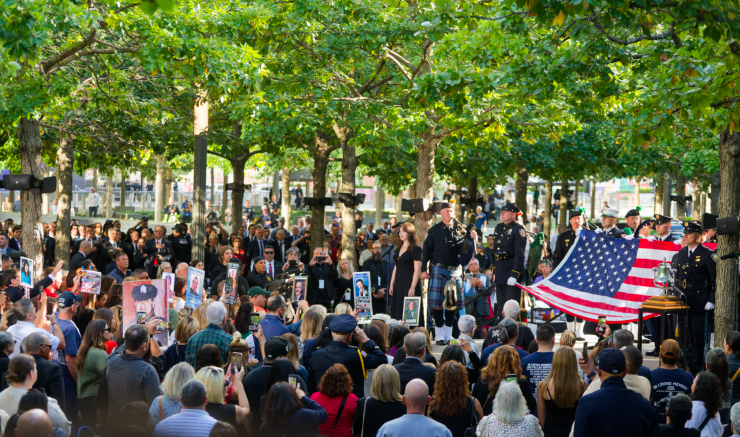 The national anthem is sung at the start of the ceremony. Photo: Carl Glassman/Tribeca Trib