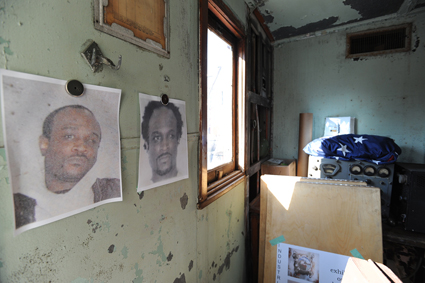 Photos of Shawn Alexander are on the wall of a room he allegedly broke into. Photo: Carl Glassman/Tribeca Trib Photos of Shawn Alexander are on the wall of a room he allegedly broke into. Photo: Carl Glassman/Tribeca Trib