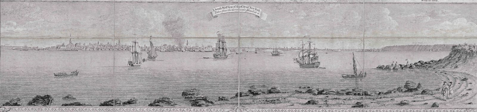 Bernard Ratzer’s view of Lower Manhattan as seen from “The Govournor’s” Island. Courtesy of Robert Augustyn Rare Maps and Prints